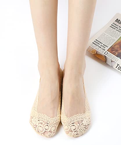 Panda Bros 6 Pairs Women's Lace No Show Socks Low Cut Non Slip,Invisible With Flats,Pumps,Boat Liner Socks(5-7.5) #TOP5