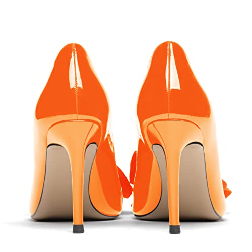 WAYDERNS Women's Slip On Pointed Toe Patent Leather Bow Decoration Stiletto High Heel Pumps Shoes 3.5 Inch4