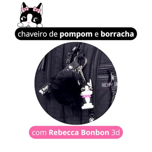 Kit Escolar Mochila de Rodinha RB com Lancheira e Estojo Rebecca Bonbon (PRETO)