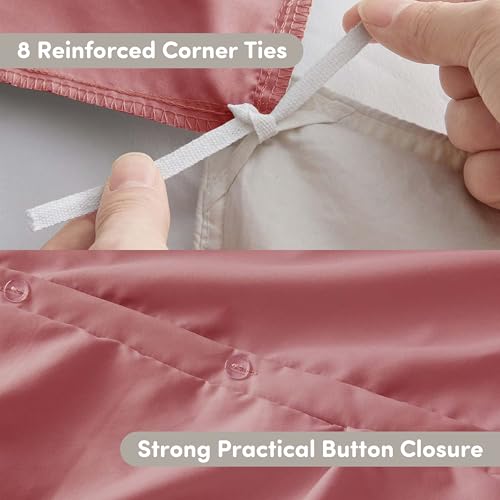 Image of Nestl Mauve Duvet Cover King Size - Soft Double Brushed Duvet Set with Button Closure & Corner Ties, 3 Piece Luxurious Pinch Pleated Duvet Cover Set 104x90 Inches with 2 Pillow Shams