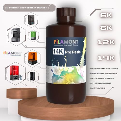 Image of Filamont 14K Pro UV Resin for 3D Printing High Precision Low Shrinkage Fast Curing LCD DLP SLA Compatible Tough Durable Photopolymer 1KG (14K Black)