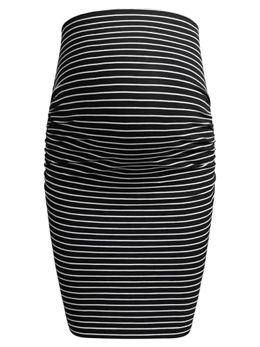 Herzmutter Umstandsrock - Rock für die Schwangerschaft - Mini-Länge - Bleistift-Umstands-Rock - aus Baumwolle - festes Material - doppellagiger Bauchteil - 6500 (Gestreift, XL)