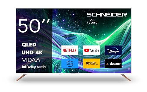 Schneider - GMS50F1, Téléviseur QLED UHD 50(127cm) Fjord, Smart Vidaa, 3840 * 2160 pix UHD, HMDI 2.0x3, Port USBx2, Dolby Audio, Netflix, Canal+, Youtube, Disney+, Primevideo