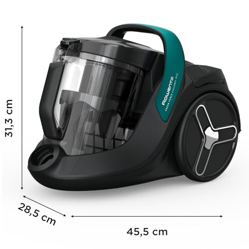 Rowenta Green Force Cyclonic Max Bodenstaubsauger ohne Beutel, 900 Watt Motor, 73 Dezibel, 2,5 Liter Fassungsvermögen, 9 m Reinigungsradius, Öko-Design, Schwarz-Grün, RO7B12