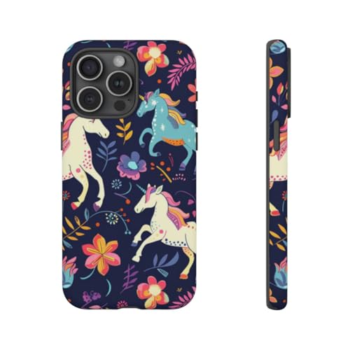 Coque bleu motif floral iPhone 15 Pro Max licorne pour look tendance