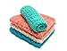 Handmade@ The Lotus Shop Coral and Aqua 4 inch x 7 inch Rectangular Cotton Dishcloths Set of 4 Lt. Coral Turquoise Ecru Aqua