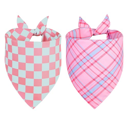 QUQULE Dog Bandana Girl Large 2PCS, Pink Spring Scarf, Durable Triangle Reversible Bibs Handkerchief for Puppy Pet