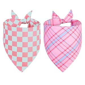 Dog Bandana Girl Large 2PCS, Pink Spring Scarf, Durable Triangle Reversible Bibs Handkerchief for Puppy Pet