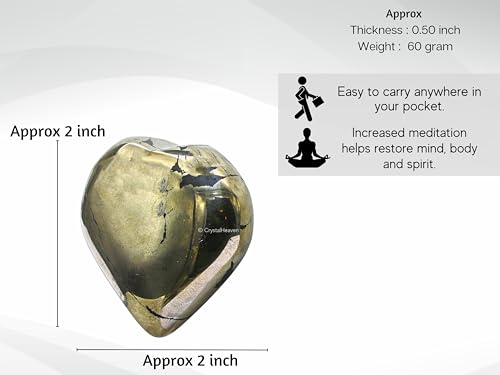 Image of Certified Pyrite Crystal Heart Palm Pebbles Stones for Anxiety Stress Relief Massage - AAA Grade Original Healing Gemstone Agate Heart Palm Stone for Yoga Meditation Spiritual
