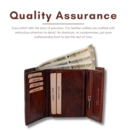 Image of Brown Tri-Fold Genuine Leather RFID Blocking Wallet for Men with 8 Card Slots
