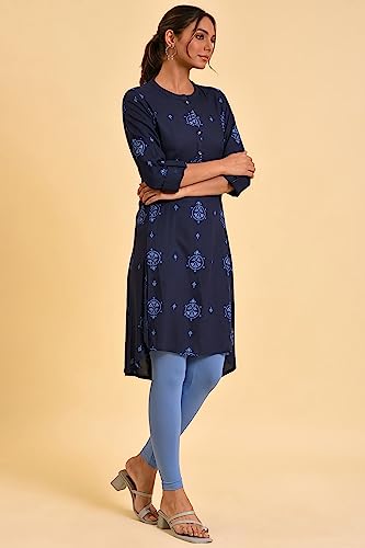Image of W for Woman Women's Viscose Regular Fit Printed Kurta