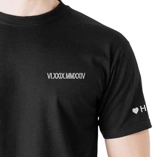 Custom Embroidered Roman Numeral T-Shirt Personalized Couple Matching Tee Anniversary Valentine Engrament Gift for Couples