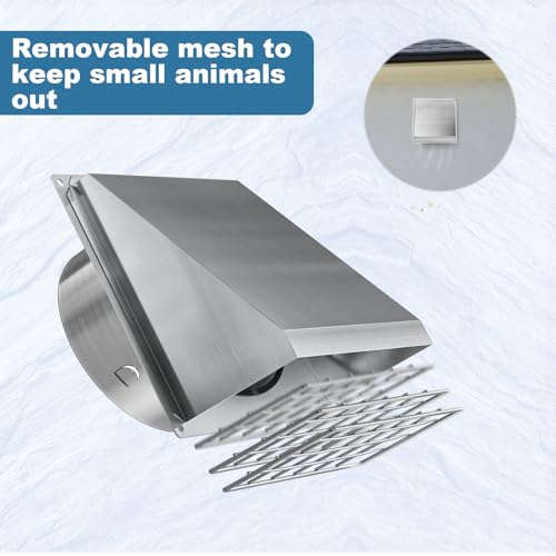 Image of Hon&Guan 8 Inch Wall Vent with Removable Mesh and Magnetic Seal Falp -304 Stainless Steel Exhaust Vent Dryer Vent Cover Rubber Cushioned Non Return Flap | lager gap removable mesh andmagnetic seal