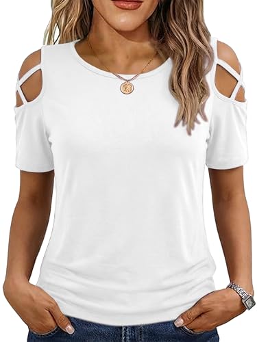 Image of Jar of Love Women's Summer Tops Short Sleeve Cold Shoulder Tops T-Shirts for Women Spring Summer Tops Loose Fit Tunic 2026