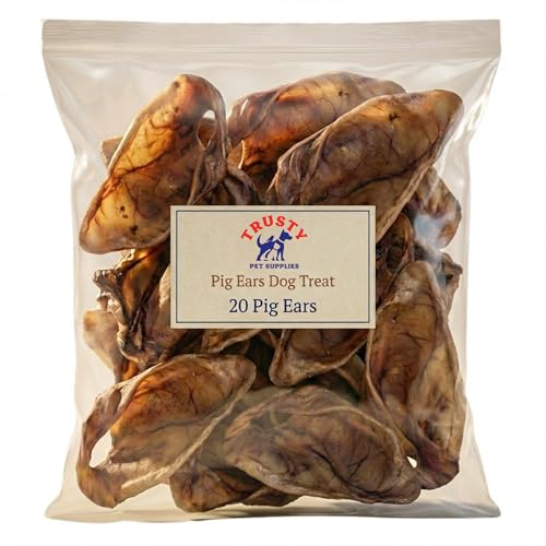 Premium Quality Large Pigs Ears (Pack of 20) | 100% Pork Natural Dog Treats | High Protein Low Fat | Hypoallergenic Jumbo Pigs Ears for Dogs | Grain Free Chew | By Trusty Pet Supplies