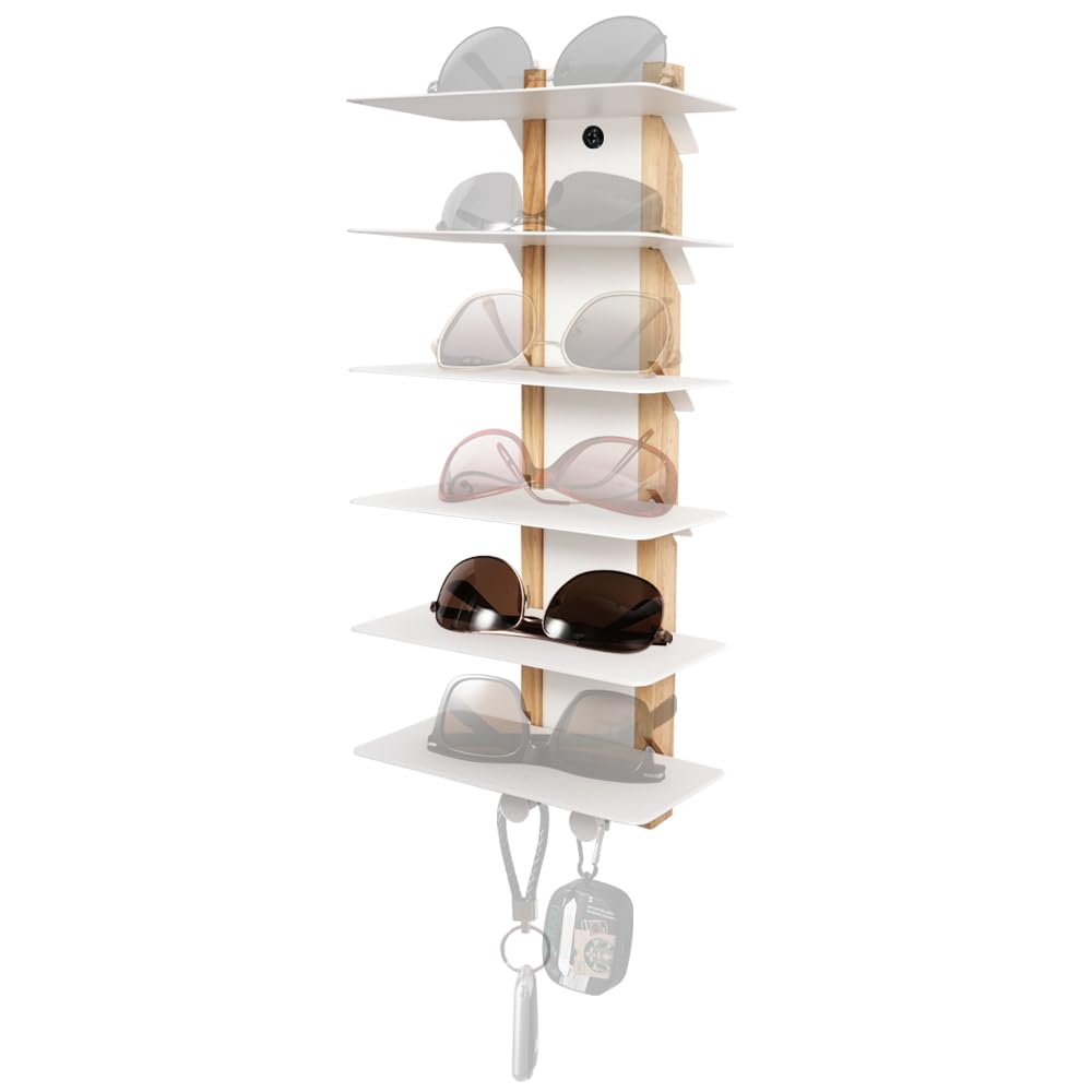 J JACKCUBE DESIGN Sonnenbrillen-Aufbewahrungs-Organizer, Wandmontage, für 6 Brillen, zum Aufhängen von Brillen mit Metallhaken (weiß) - MK1030B