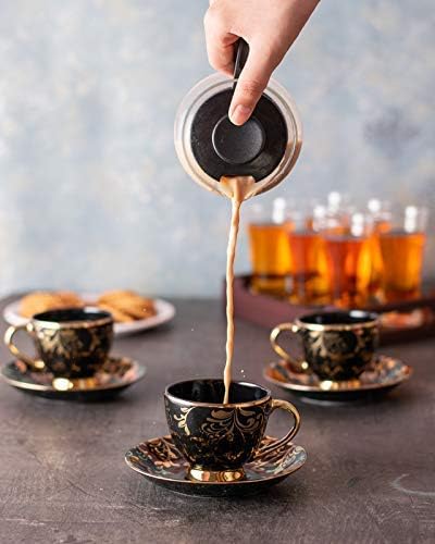 SkyKey Bone China Tea & Coffee Cup Set, 12 pcs, Black,160 ML