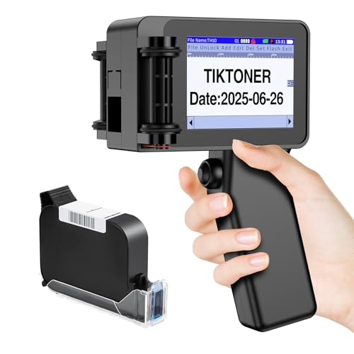 TIKTONER TH10 Mini Imprimante à Jet d'encre Portable avec Cartouche d'encre à Séchage Rapide 42ml, Hauteur d'impression 2 à 12,7 mm Machine de Codage à Jet d'encre Portable pour Date Texte QR Code