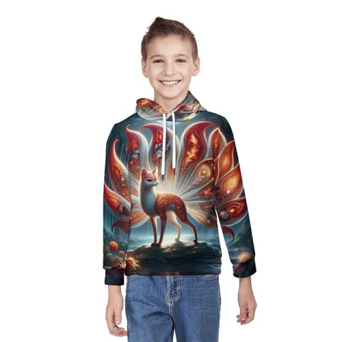 Cute Foxes Hoodie Teenager Sweatshirts Pullover Hoody Casual Loose Children Hooded Athletic Shirt Tops 7-18 Years2