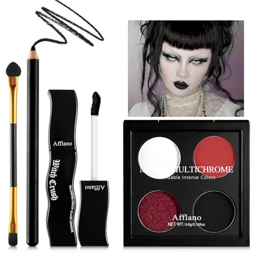 Afflano Goth Eyeshadow Makeup Kit, Multichrome White Black Red Eyeshadow