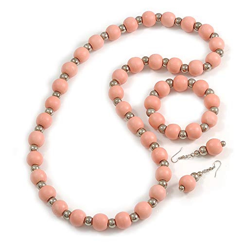 Juego de collar cuentas acrílicas de madera rosa claro juego de bisutería 70 cm