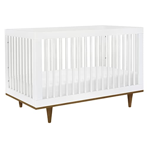Image of DaVinci Marley 3-in-1 Convertible Baby Crib with Wooden Toddler Bed & Daybed Conversion, Durable, GREENGUARD Gold Certified - 4 Adjustable Mattress Heights - White Finish & Walnut Legs