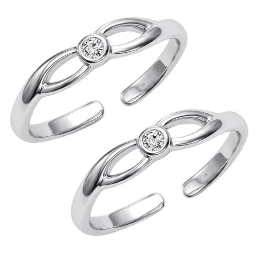 Image of TRUESILVER ACPL 925 Sterling Silver Toe Rings for Women | BIS Hallmarked Classic, Ruby Red & Cubic Zirconia Stone Toe Ring