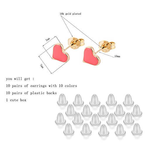 10 Pairs Small Cute Simple Post Stud Earrings Set For Girls Kids Gold Tone Mix And Match (Love) #TOP2