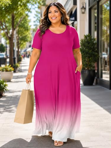 Image of PinkPatty Women's Plus Size Maxi Dresses Short Sleeve Sundress Summer T-Shirt Beach Long Dress with Pockets