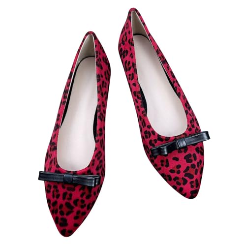 ChaiRong Women Fashion Bowknot Suede Ballet Flats Pointed Toe Slip on Lightweight Walk House Driving Shoes