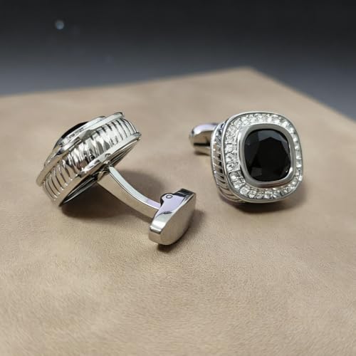 Set de Mancuernillas negras cuadradas con zircon miniatura 3