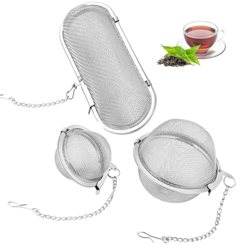 3 Stück Gewürzsieb, Edelstahl Gewürzei Teesieb mit Kette GewüRzsieb zum Mitkochen Teeei...