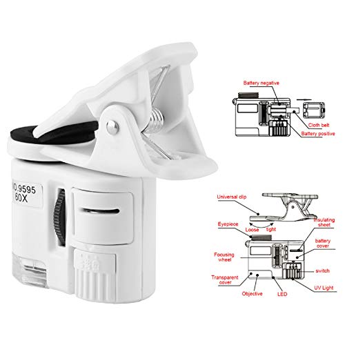 Leyeet Microscópio para celular 9595 W 60X Lupa LED Luz UV Mini Microscópio Clipe para Celular