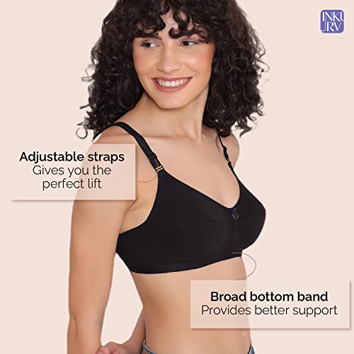 Image of INKURV Cotton Hosiery Bra for Women's Daily use, Full Coverage Bra for Regular wear, Non Padded, Non Wired Everyday Bra with Rich Cotton-Zoe Combo of 3