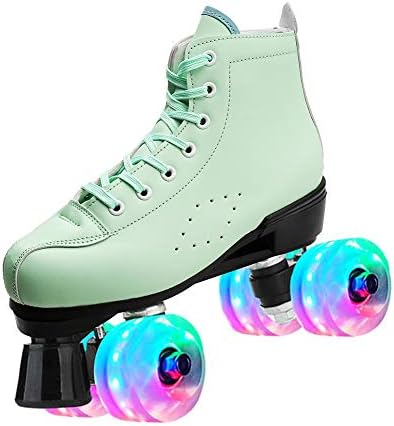 Youth Outdoor Roller Skates Indoor Speed High-top Quad Skate for Girls Women Green 4 M US Women