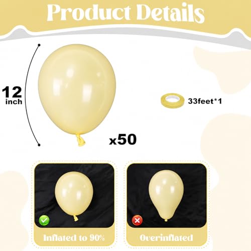 Image of Togvu Pastel Yellow Balloons, 50Pack 12 Inch Light Pale Yellow Latex Party Balloons for Birthday Wedding Baby Shower Sunflower Easter Party Decorations Supplies