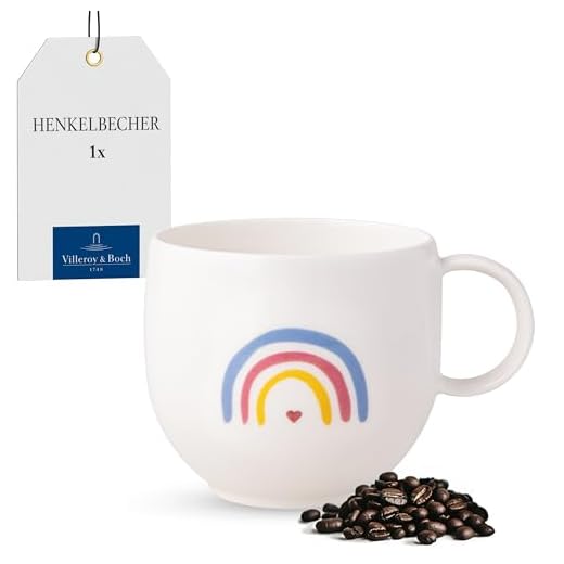 Villeroy & Boch – With Love Kaffeebecher "Be Happy" Weiß, Spülmaschinenfest, Mikrowellensicher, Kaffeetasse Regenbogen, Heißgetränkebecher, Tasse, Geschenk, Premium Porzellan