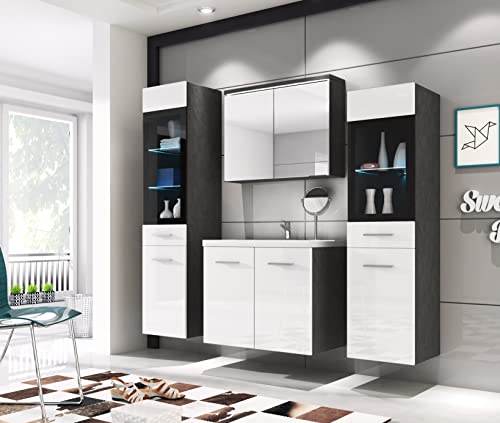 Ensemble de meubles de salle de bain Udine, lavabo inclus, ensemble de meubles de salle de bain, armoire haute, meuble en lavabo