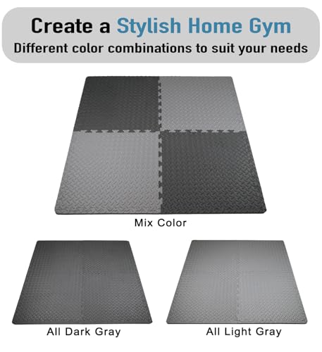 AIRHOP Upgraded 0.79" Extra Thick 48 Sq Ft High-Density Eva Foam Exercise Gym Mats, 12 Pcs Large Interlocking Puzzle Floor Tiles (24"x24") for Home Gym, Black&Gray - Image 4