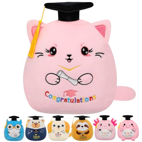 Graduation Gift Cat Stuffed Animal - Pink Cat with Graduation Cap Gown Plush Toy for Kindergarten Preschool Elementary Graduation 2026 Soft Personalized Graduation Gifts for Kids Girls Her 9 Inch