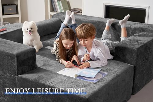 Image of HABUTWAY 105 inch L-Shape Modular Sectional Sofa Couch for Living Room,No Assembly Required,Modular Comfy Sofa with Deep Seat for Living Room Bedroom,Luxury Distressed Velvet(Left,Grey)
