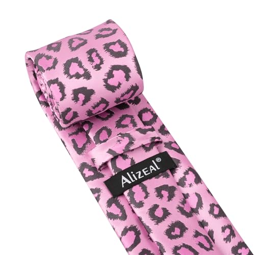 Image of Alizeal Men's Leopard Print Tie Set 3.15'' Necktie with Pocket Square Gift Box for Wedding and Fashion Occasions