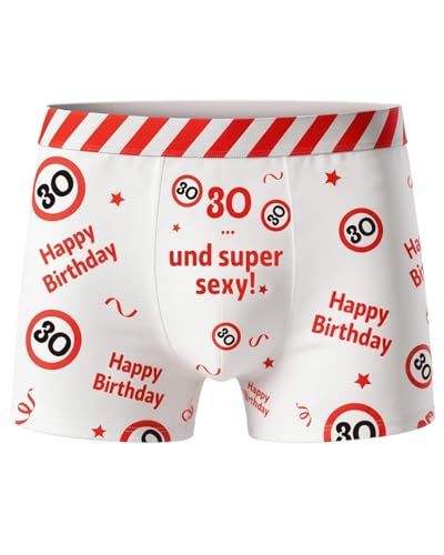 WenmthG Geschenk für 30 Geburtstag Mann - 30 Geburtstag Männer Boxershorts rot-weißes Design mit Verkehrsschildern und Lustige Sprüche - 30 Jahre Geschenk