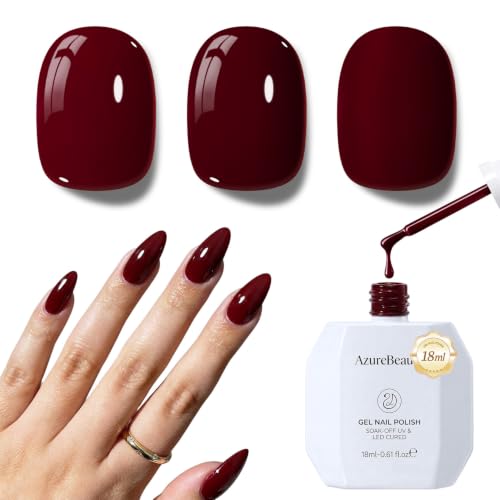 Image of AZUREBEAUTY 18ML Dark Red Purple Gel Nail Polish | Dark Red Burgundy Soak Off UV /LED Gel Polish for French Tips, High Gloss Solid White Nail Art Gel for DIY Manicure Salon Use