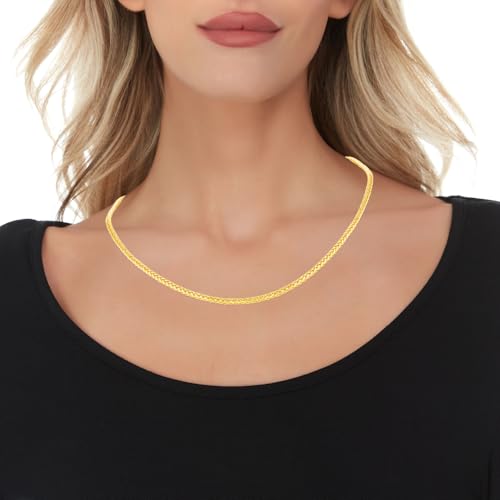 Floreo 10k Yellow Gold 2.7mm Lite Round Wheat Palm Chain Franco Necklace2
