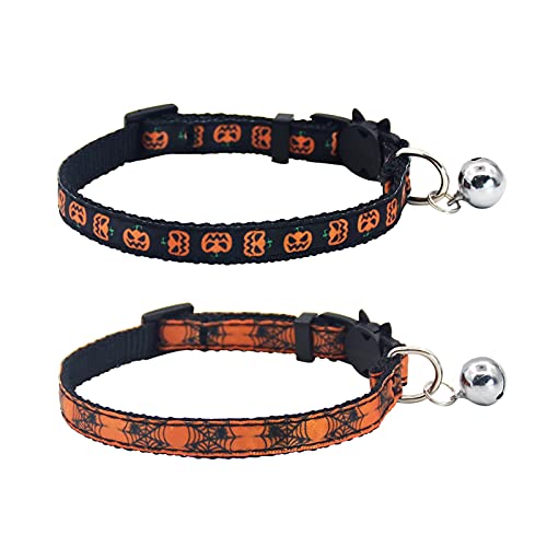 Halloween Cat Collar Breakaway with Bell Adjustable Nylon Safety for Kitty Kitten, 2 Pack