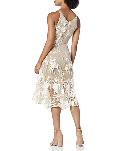 Image of Dress The Population Womens Audrey Spaghetti Strap Midi A-line 3D Floral Dress