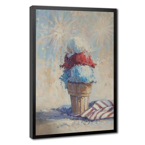 Patriotic Ice Cream Canvas Wall Art July 4th Fireworks Theme