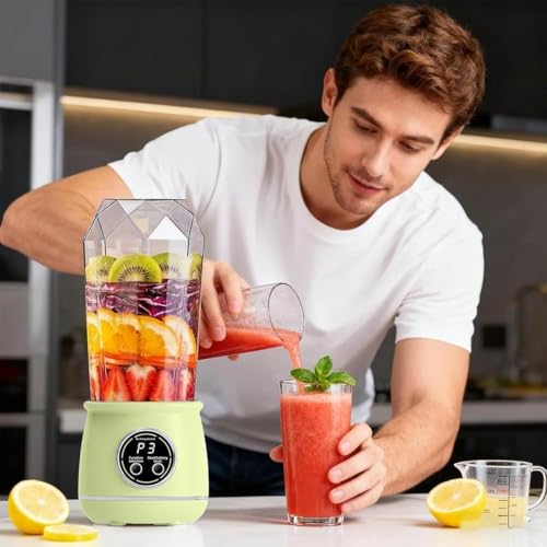 Image of Portable Blender Electric Juicer USB Rechargeable Fruit Mixers Mini Personal Smoothie Maker 6 Blades 3 Gears Ideal for smoothies, protein shakes, fresh juices, sauces -1500mAh Battery (GREEN)
