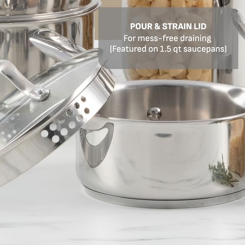 Image of T-fal Stainless Steel Pots and Pans Set 11 Piece, Induction, Oven Broiler Safe 500F, Kitchen Cooking Set w /Fry Pans, Saucepans, Saute Pan, Steamer, Cookware, Dishwasher Safe, Silver